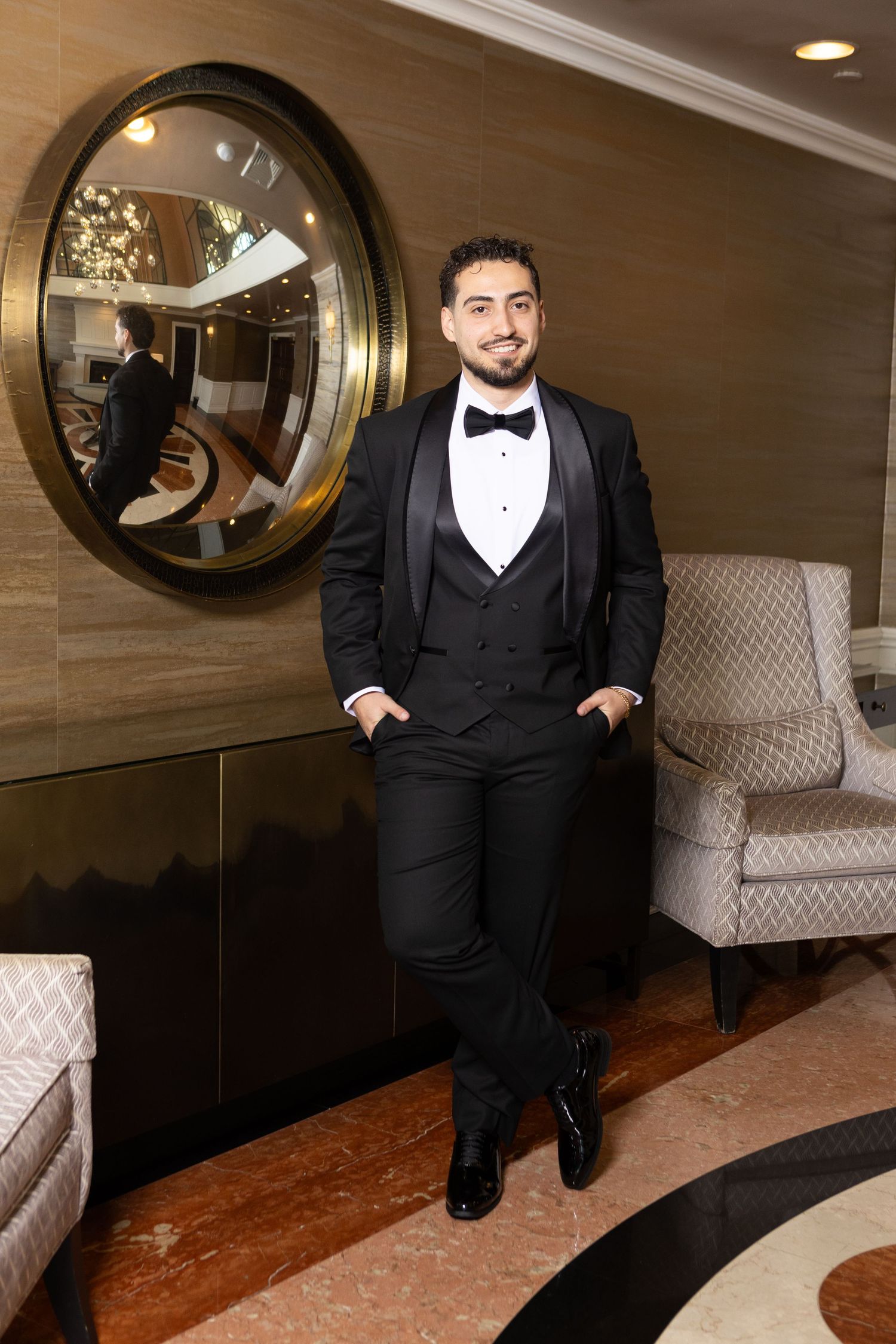 Groom portrait at New Rochelle Glen Island Harbour Club wedding.