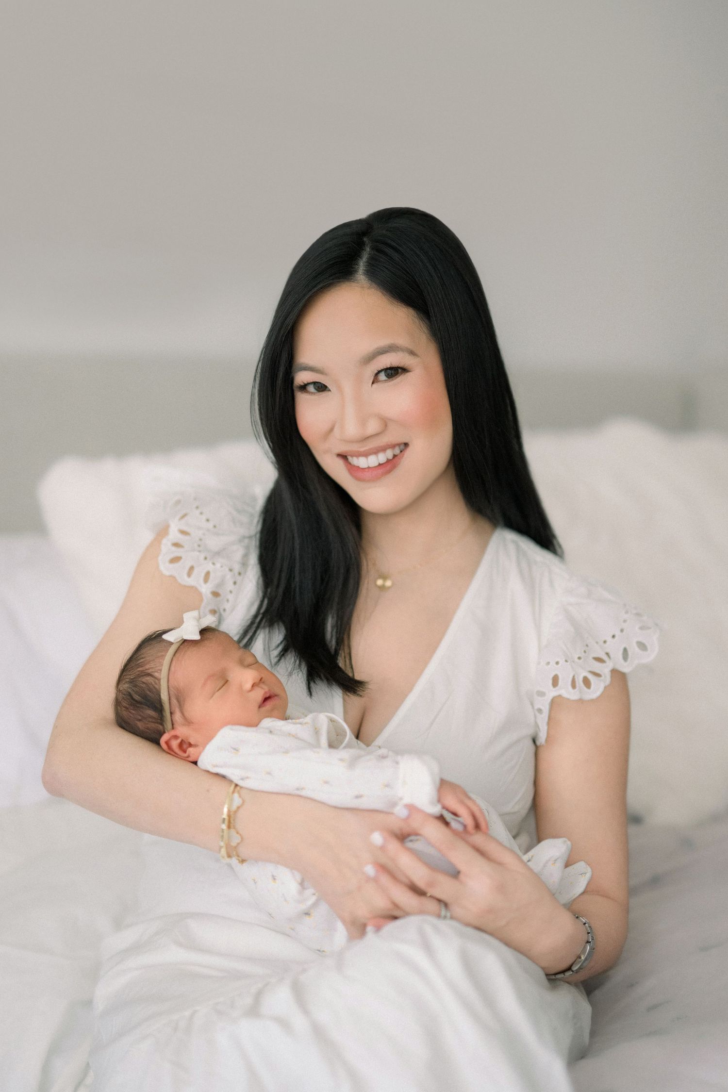 beautiful mom at a newborn session in washington dc