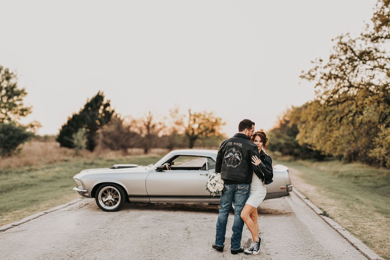 matching til death vegan leather jackets engagement session couple styling