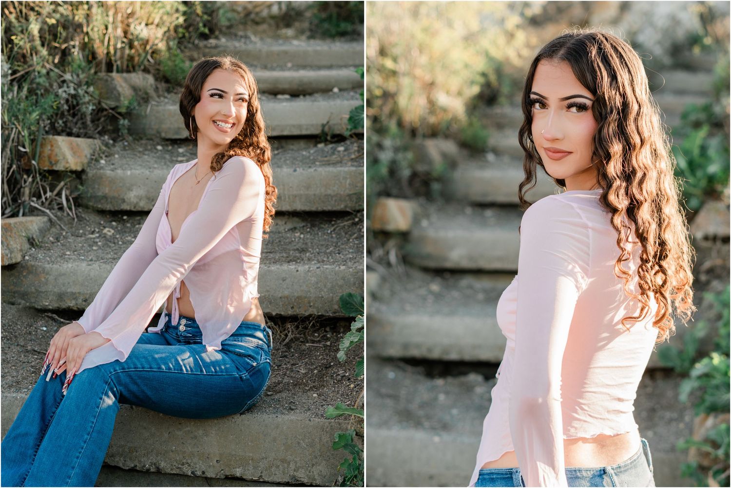 pink shirt and jeans for casual senior session for san luis obispo high school senior at montana de oro senior session by felisha connolly