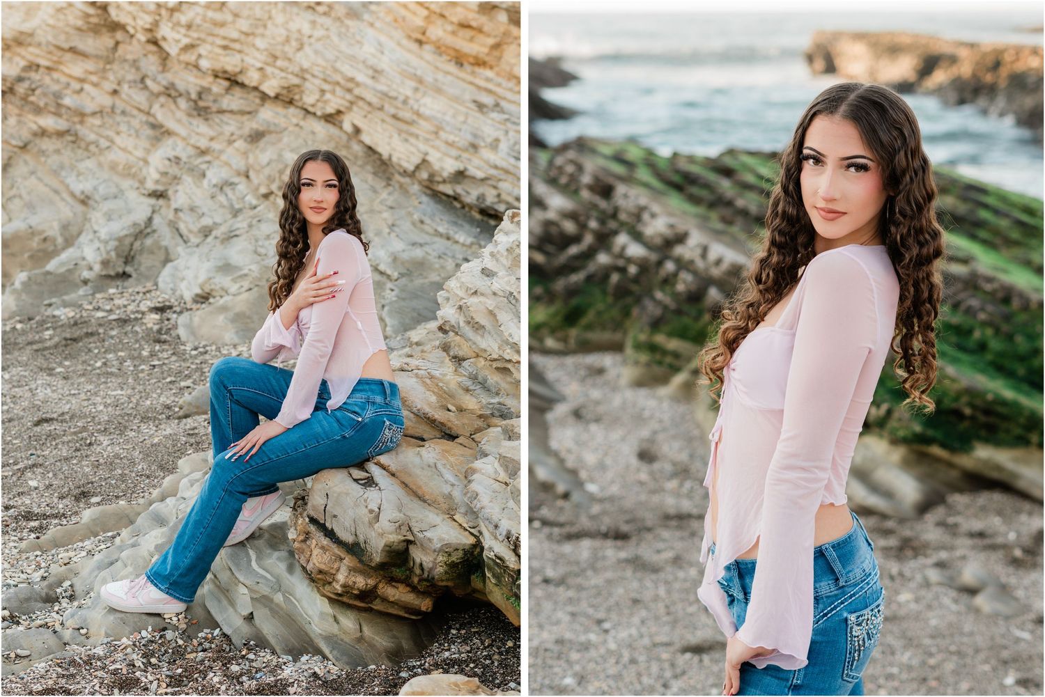 casual look in pink shirt and jeans for central coast senior session by portrait photographer felisha connolly for slo high senior