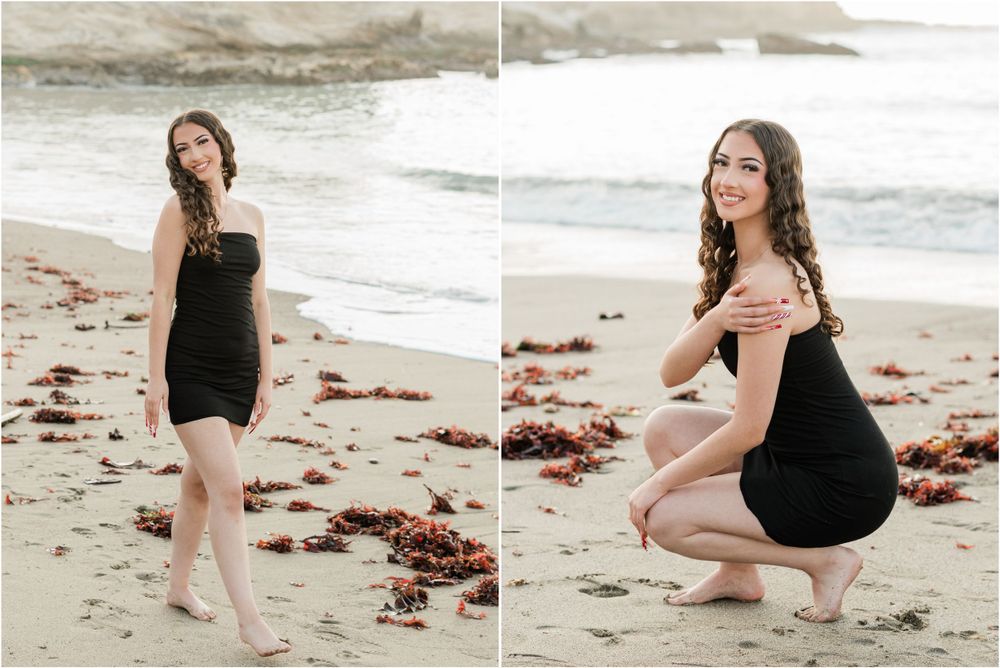 senior session in black dress with cliffs in the background from montana de oro for slo high senior photos by felisha connolly