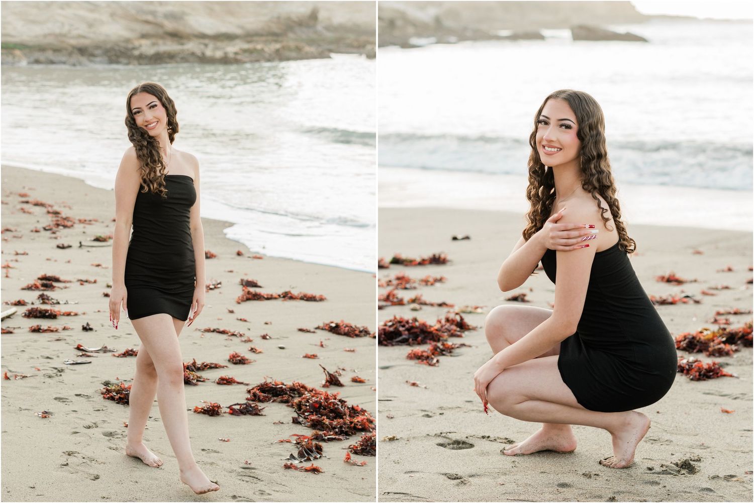 senior session in black dress with cliffs in the background from montana de oro for slo high senior photos by felisha connolly