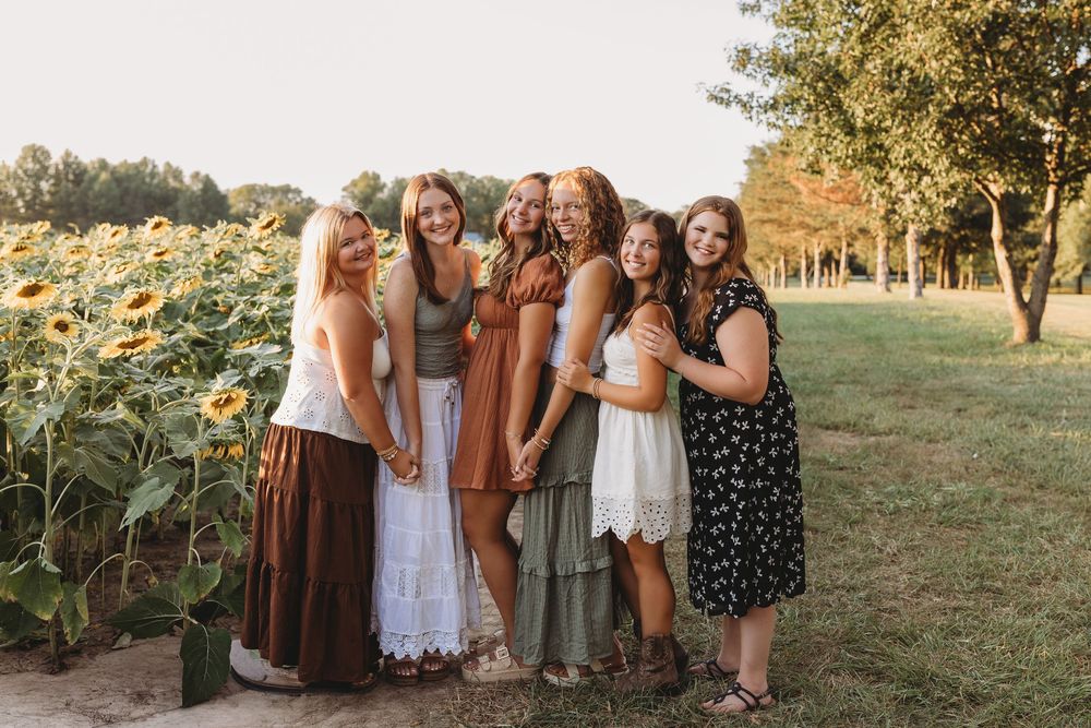 senior girl group fall sunflowers