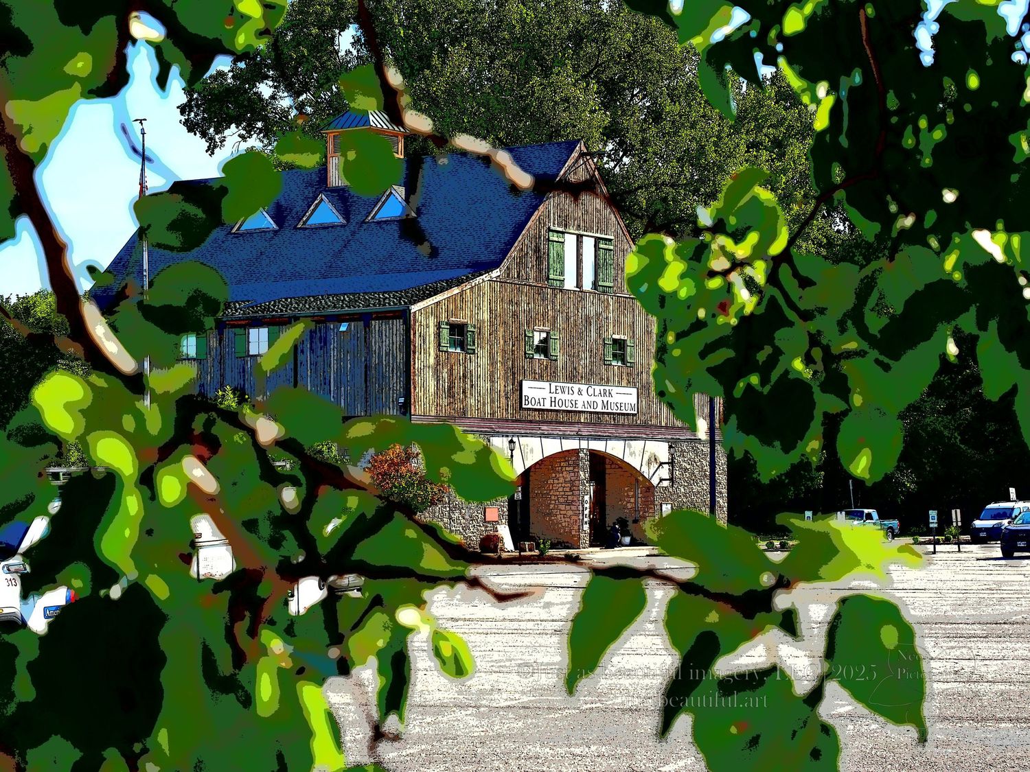 Neo-pictoralism photo of the Lewis & Clark boathouse in Saint Charles, Missouri.