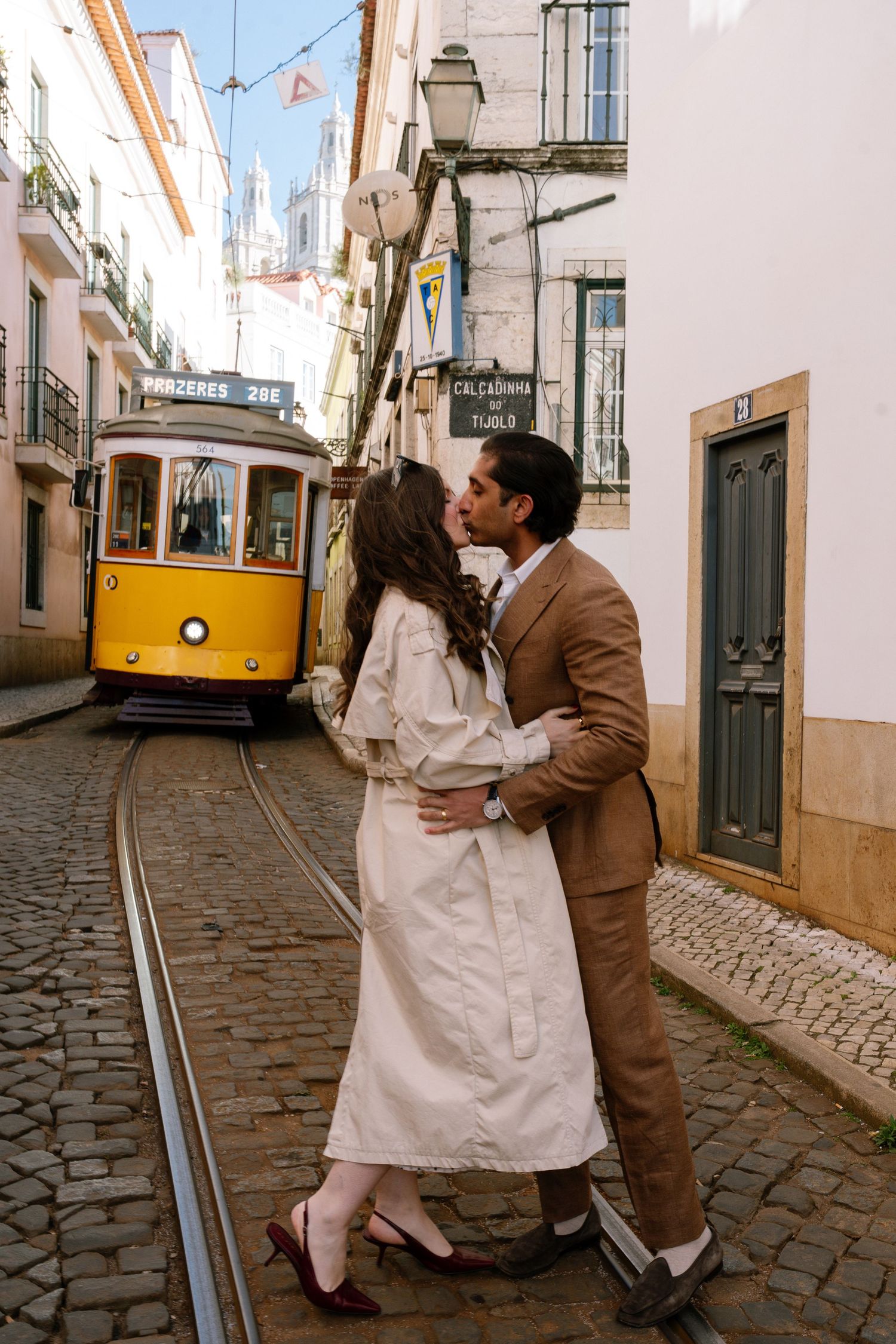 Portrait of bride and groom during their elopement in Lisbon.