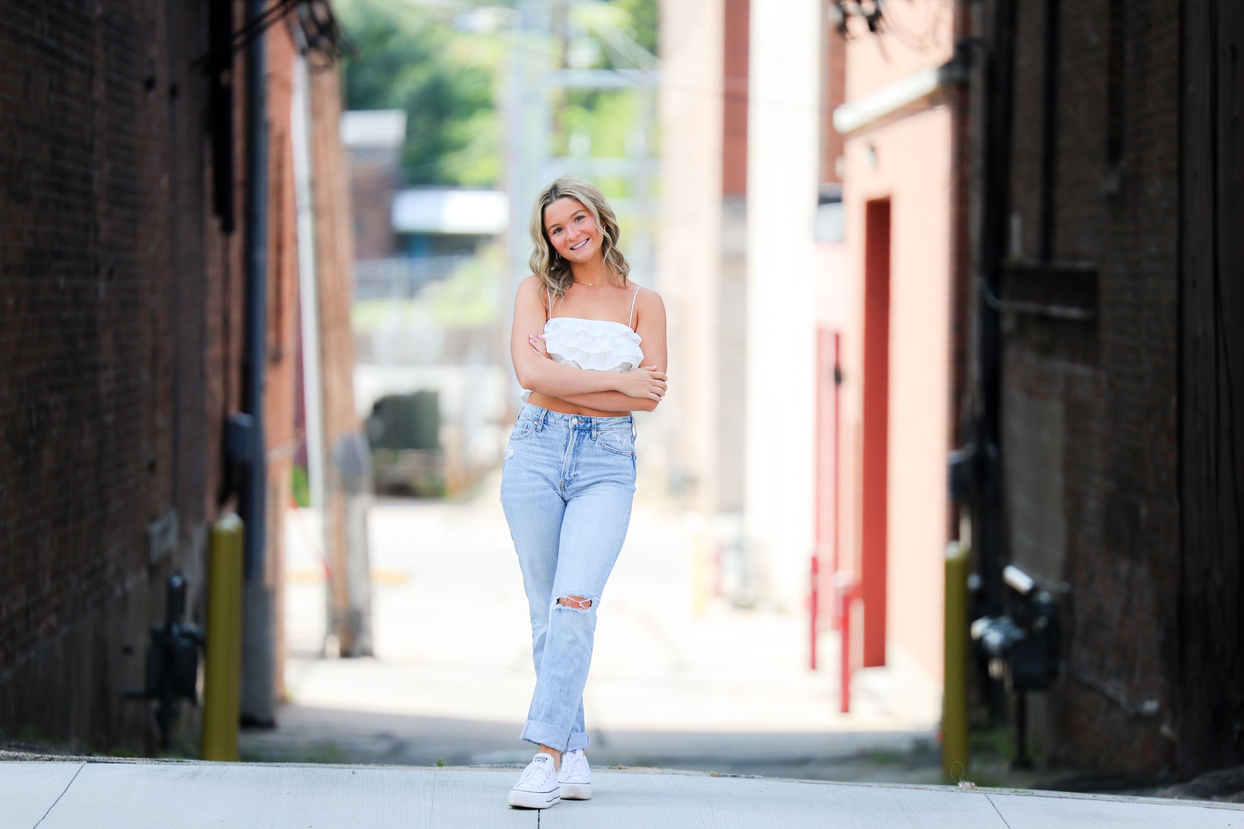 Senior Photos, Allie the model is posing in a downtown burlington area for one of her sessions.