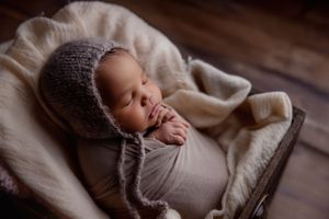 Newborn baby photograph of close up of face