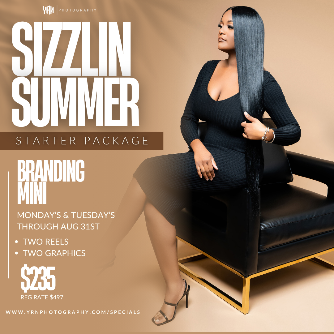 Black and gold themed promotional advertisement for summer branding mini session package.