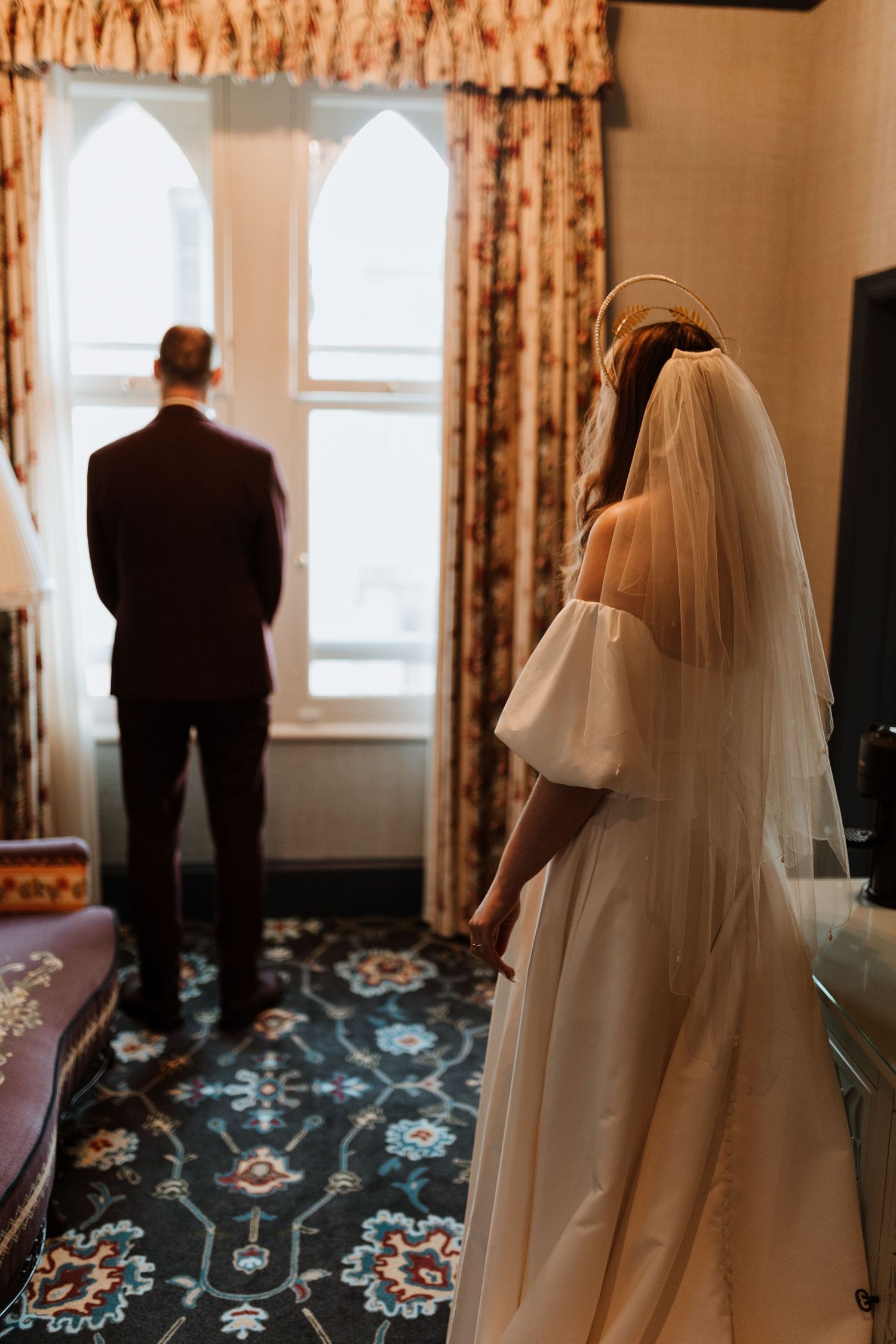 First look between couple at Randolph Hotel in Oxford