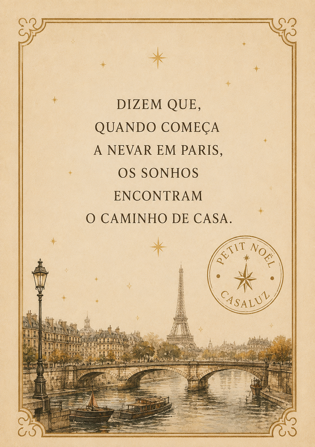 Paris e Torre Eiffel — quando neva em Paris, os sonhos encontram o caminho de casa.