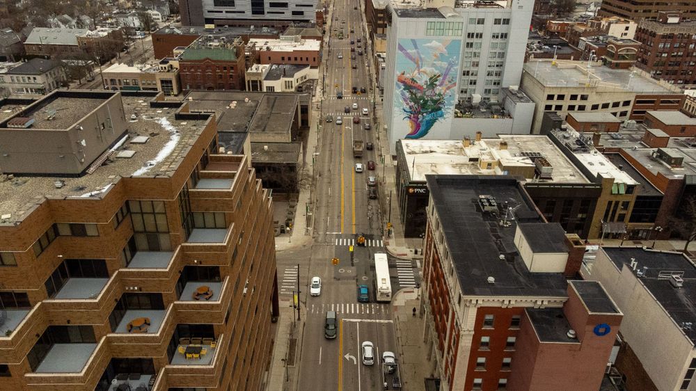 An aerial image of city streets