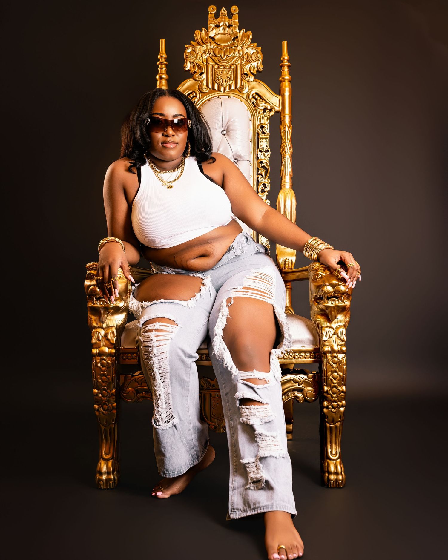Royal-themed throne portrait — luxury studio shoot by Timoy B Photography.
