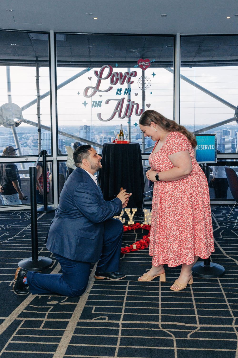 Reunion Tower Surprise Proposal Dallas, Texas captured by My One Sweet Rose Photo Dallas Proposal Photographer
