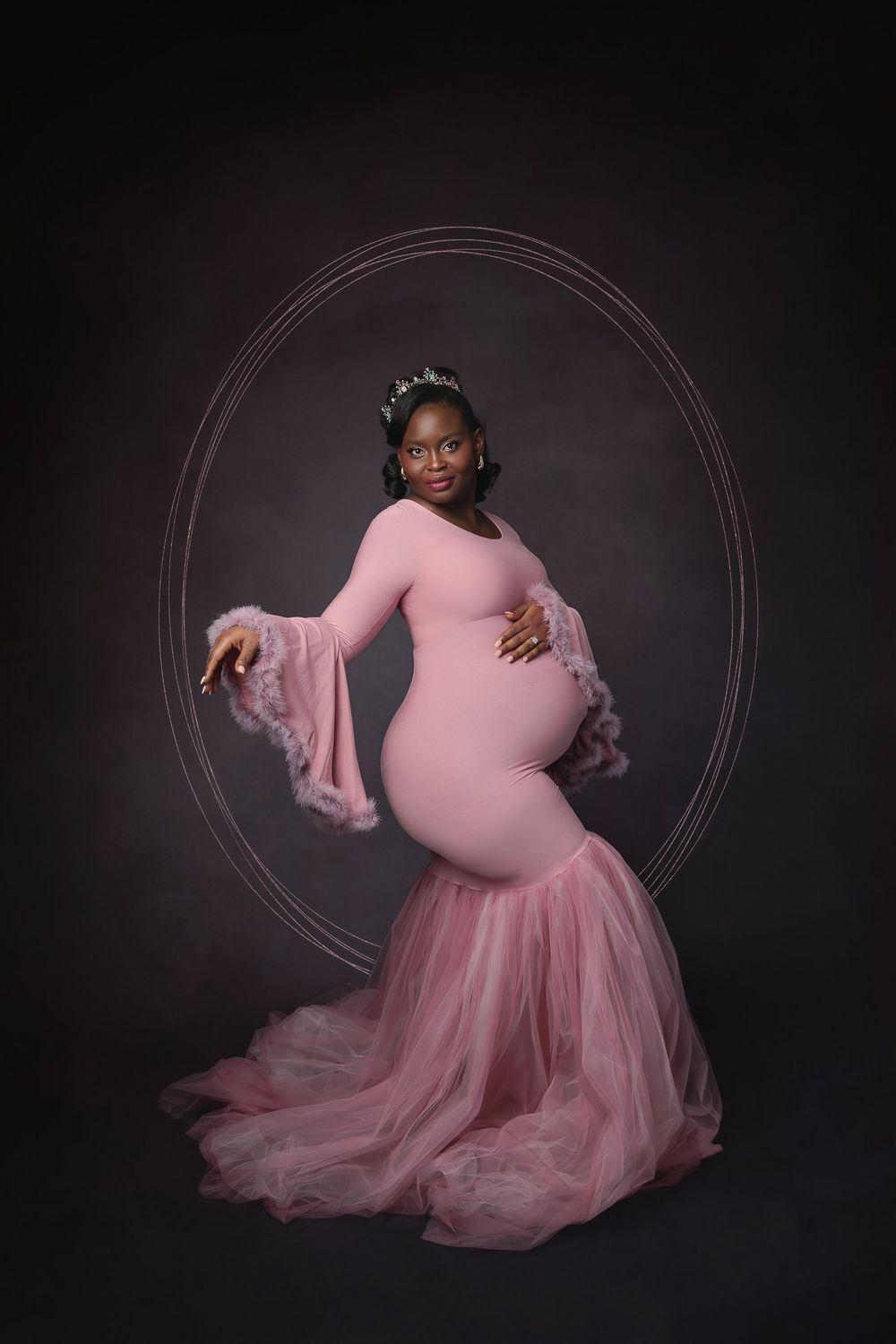 Austin maternity photographer studio portrait in pink gown