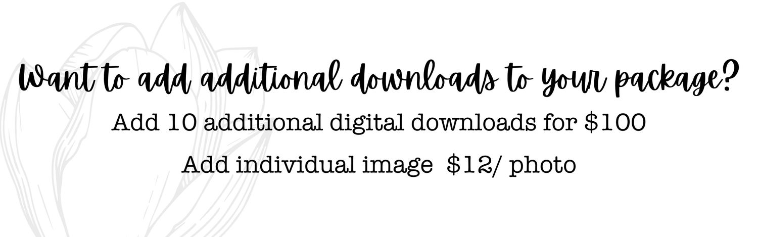 Pricing information for additional digital photo downloads displayed in decorative text.
