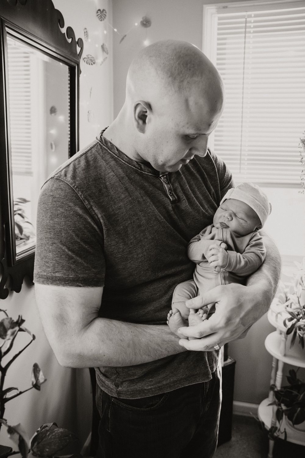 dad with baby black and white photos