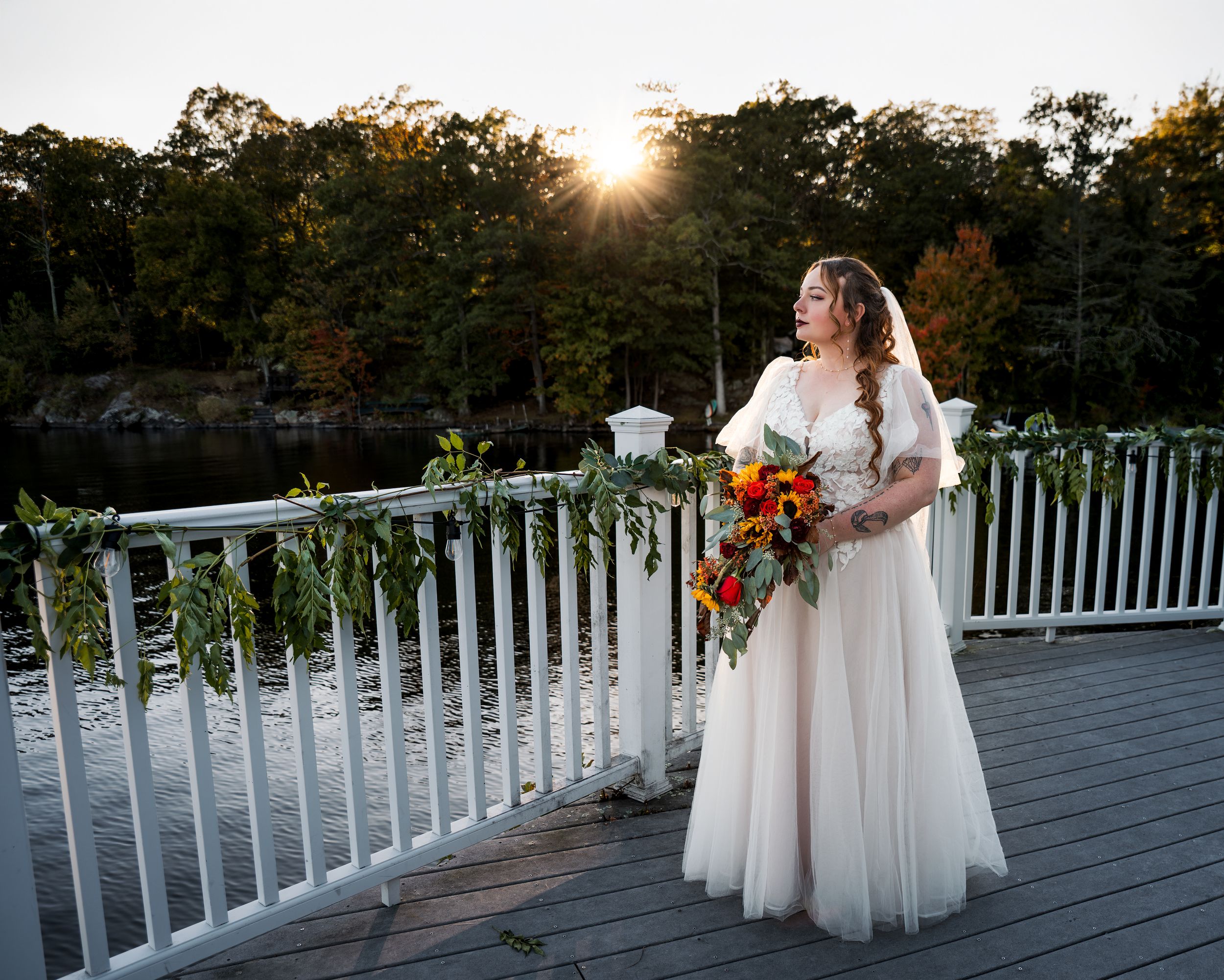 Sussex County, North Jersey Bride looking over the lake