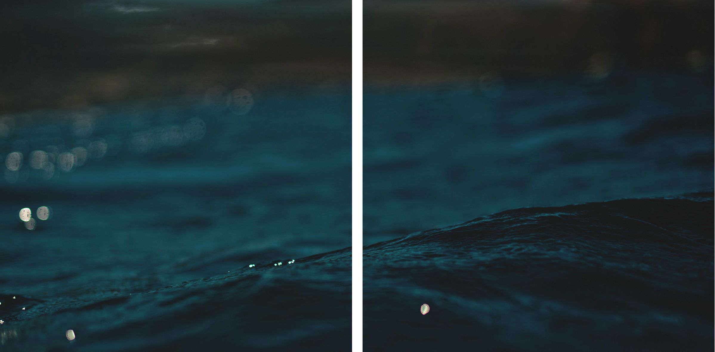 A diptych of deep teal ocean water with subtle light reflections on the rippling surface.