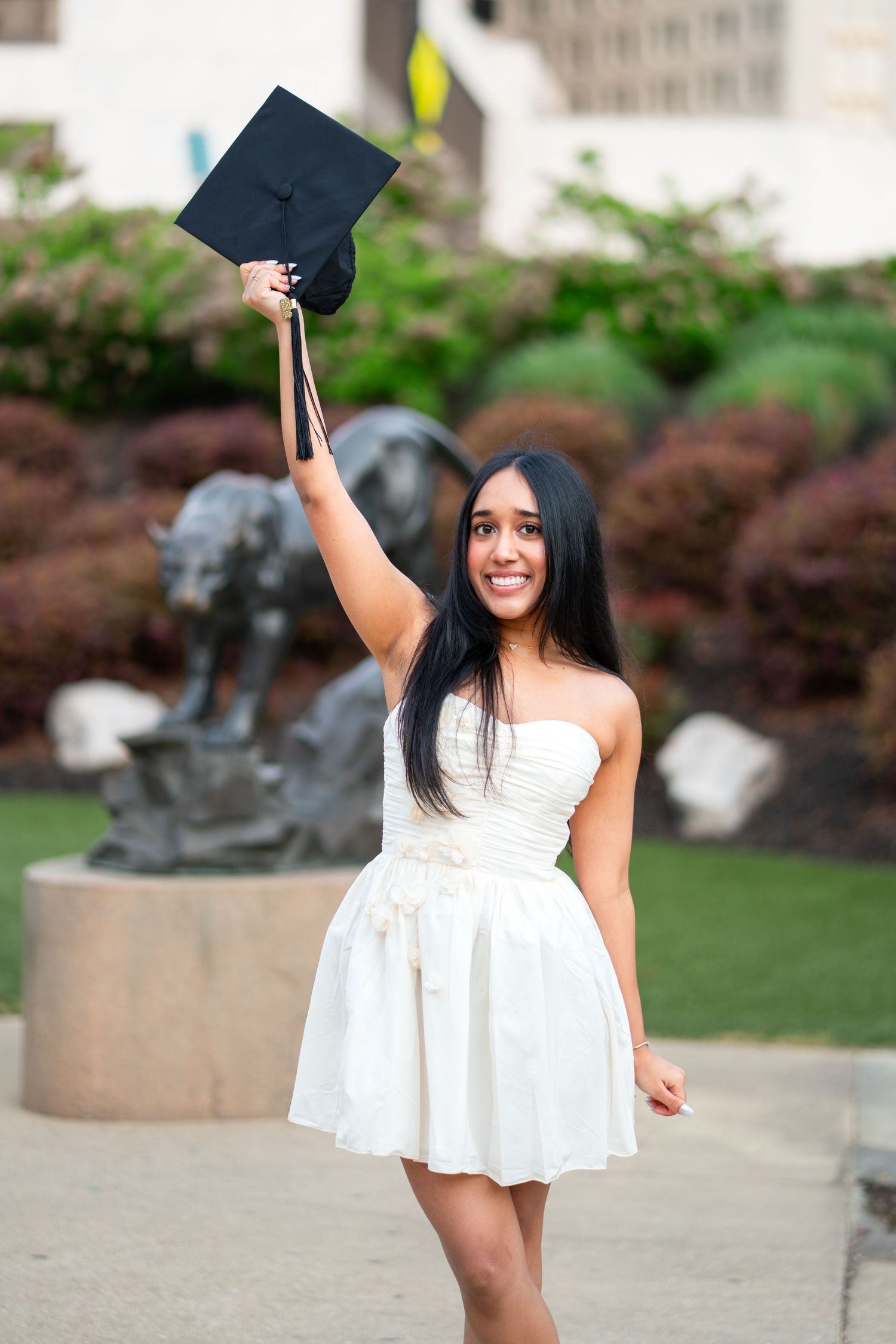 Georgia State graduation photos in front of the iconic student center panther sculpture - Pierre the Pear Photography Atlanta