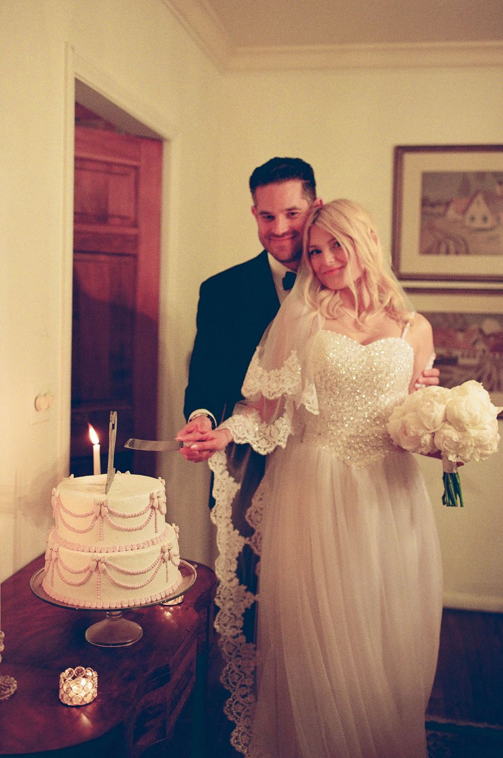 90s-inspired direct flash wedding portrait in Santa Barbara. No cheap filters, just real analog film textures.