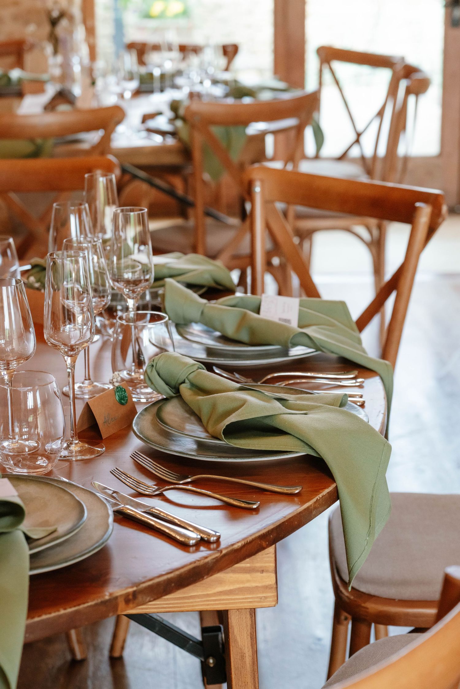 Kingscote Barn Stroud Wedding Photographer Zara Davis Photography close up of tables