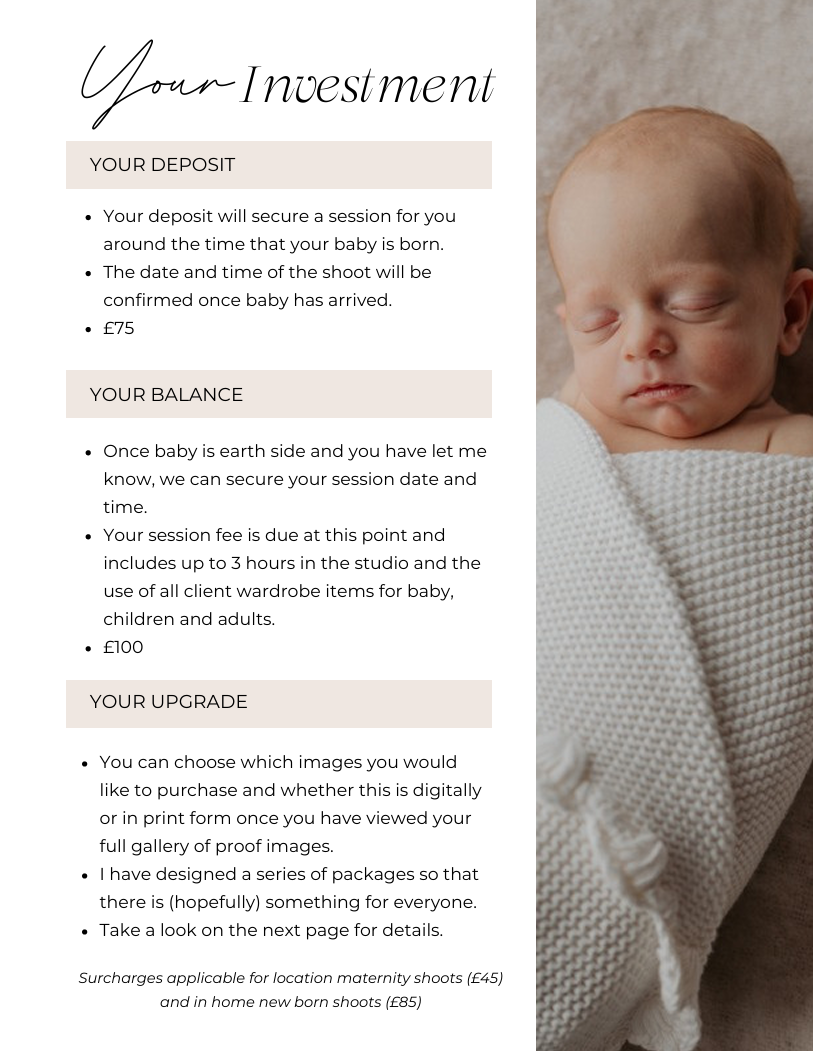 Photography packages and prices for Cornwall new born photographer in South East Cornwall.