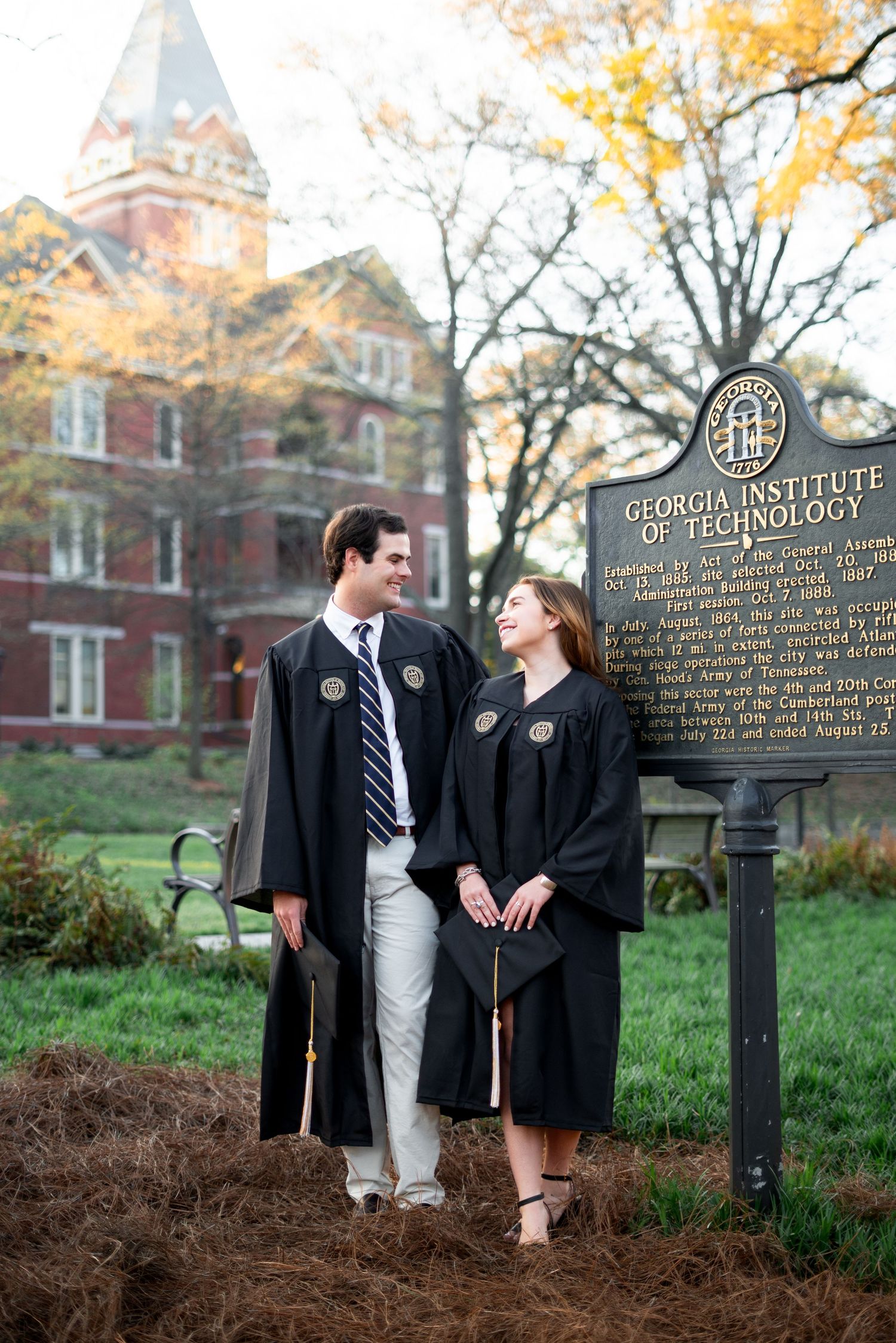 Georgia Tech students couples grad photos in atlanta Georgia before commencement