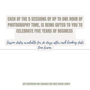 Photography session booking form showing five one-hour photo sessions and a time selection grid.