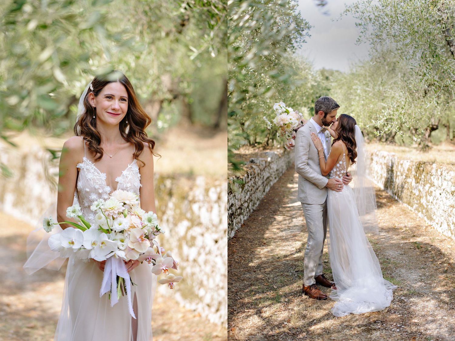 italian wedding bride and groom in olive trees