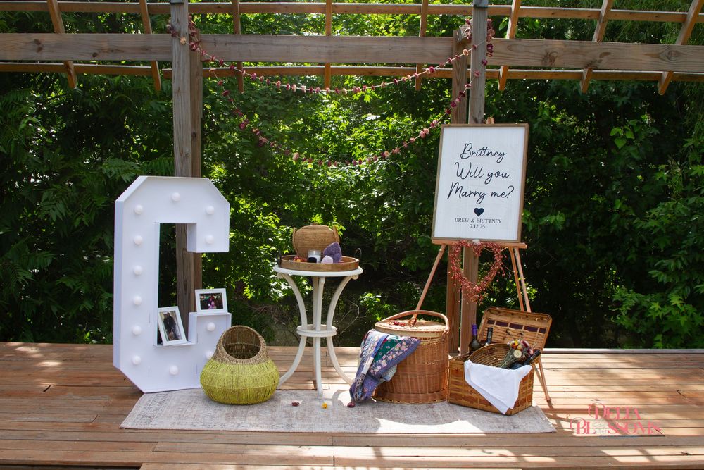 Decorations set up for an upcoming proposal at Juniper Tree Meadery in Paragould, Arkansas - photographed by Delta Blossoms Photography