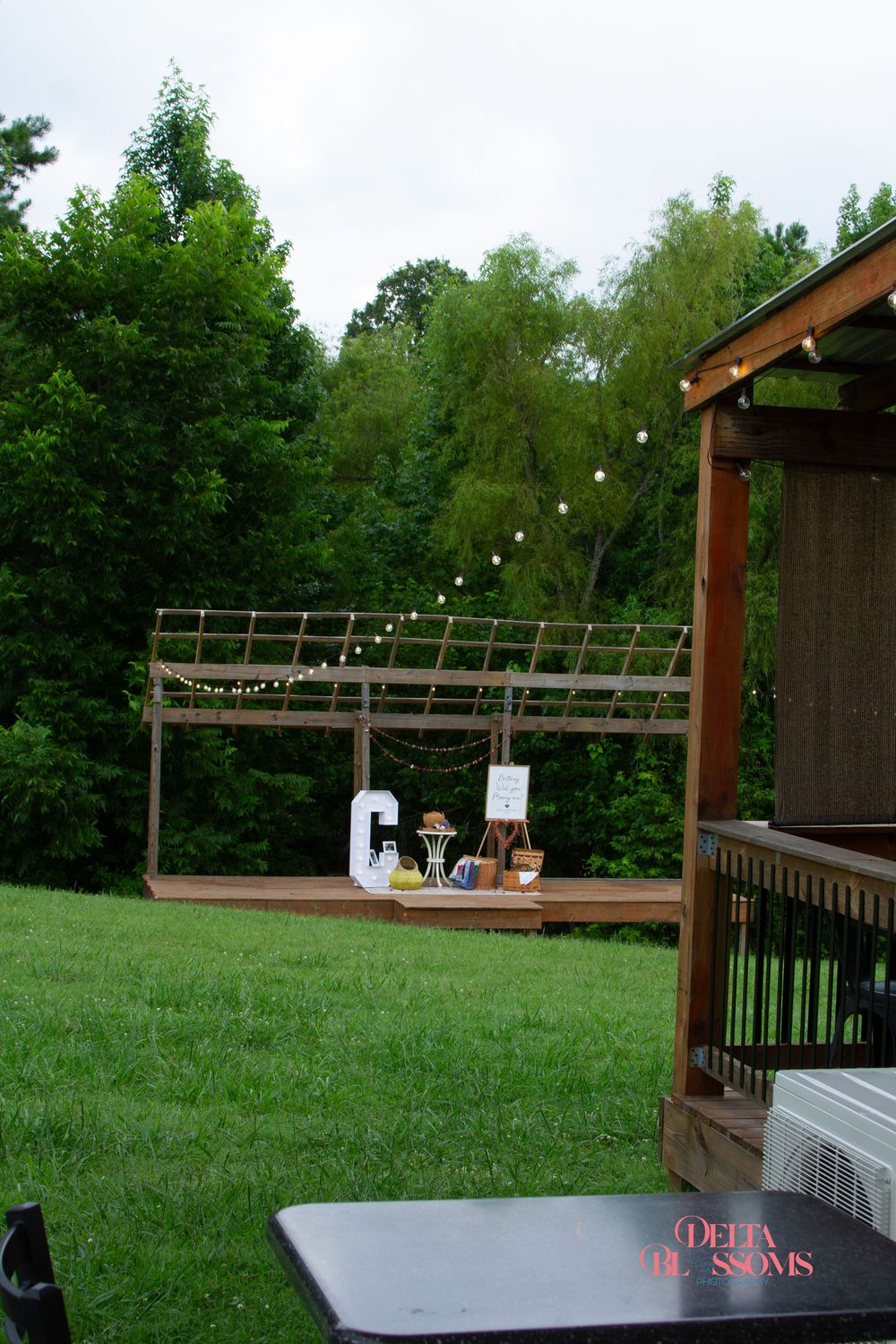 Decorations set up for an upcoming proposal at Juniper Tree Meadery in Paragould, Arkansas - photographed by Delta Blossoms Photography