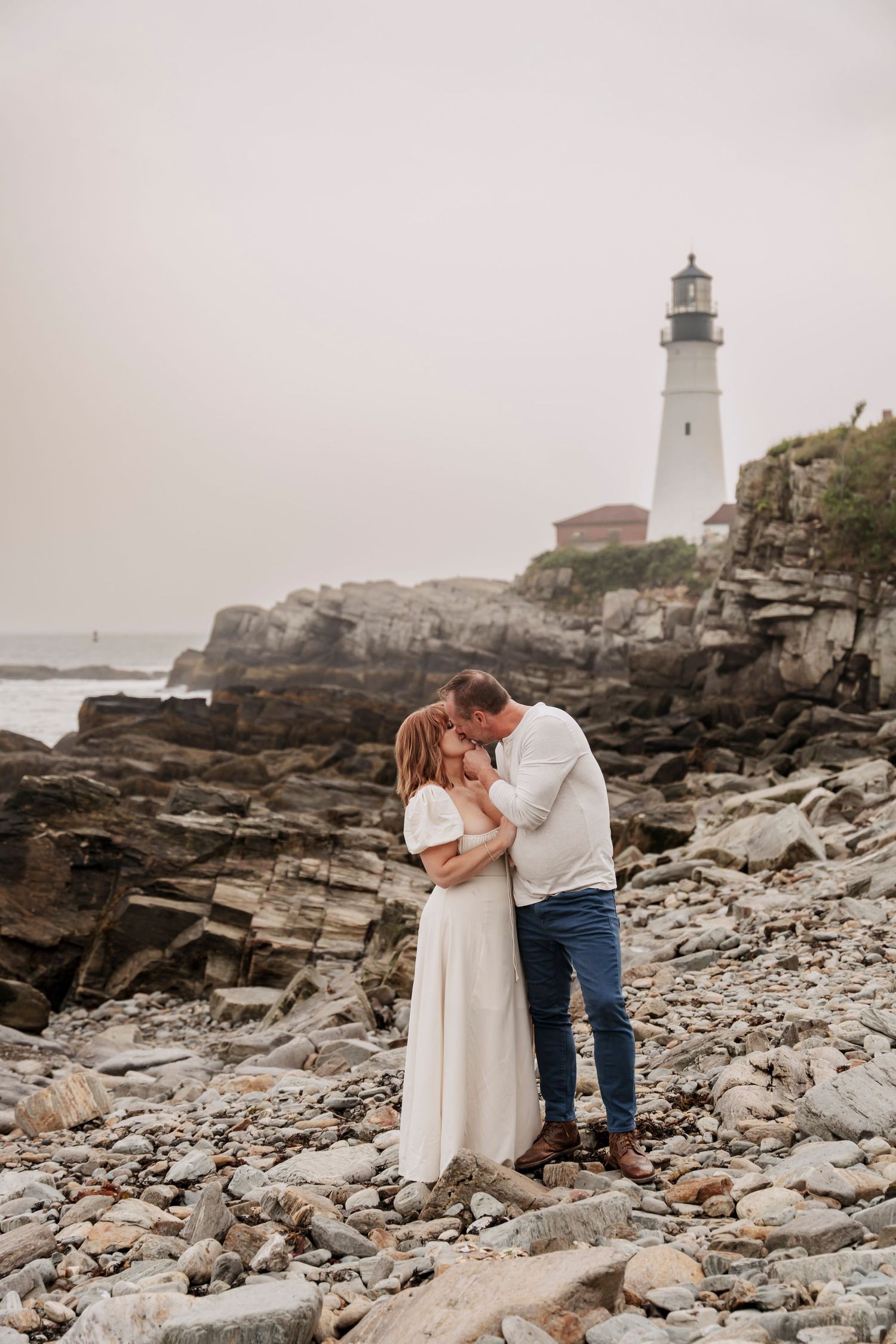 Couple Photography, Portland Head Light, Maine