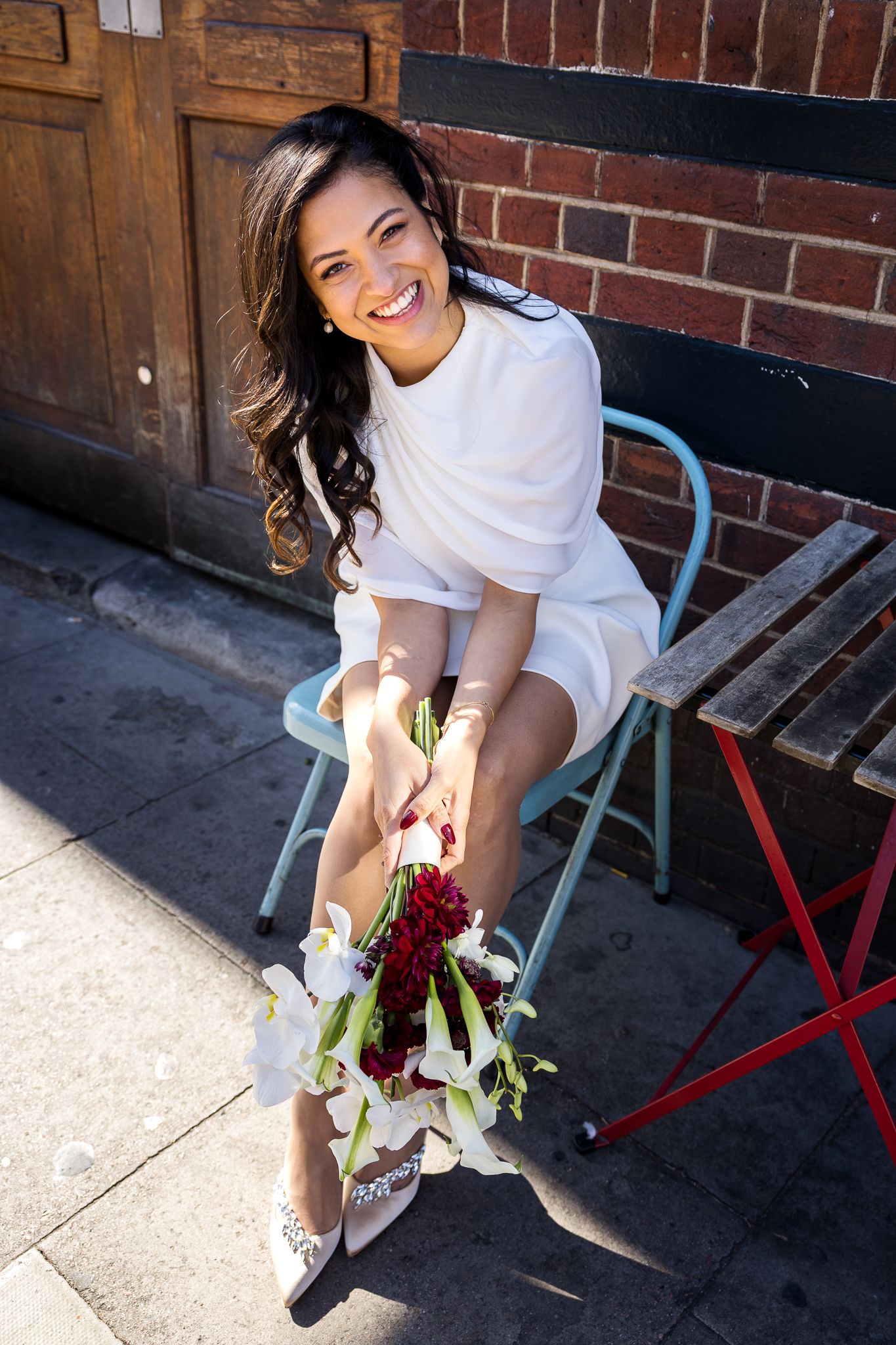 bride outside pub in london