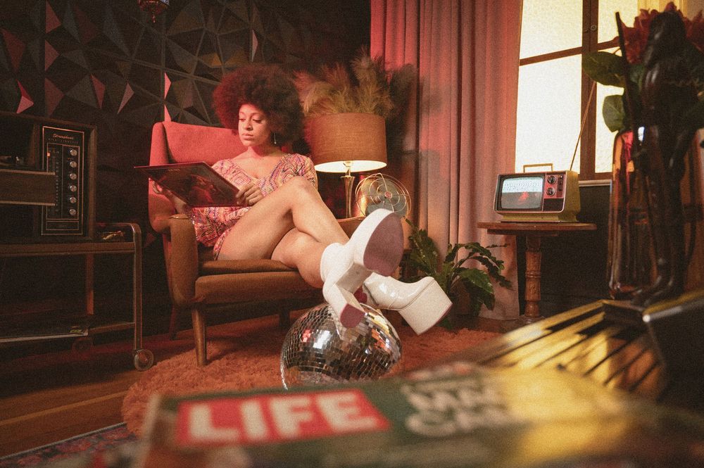 70s themed photoshoot shot in studio in Spokane Washington