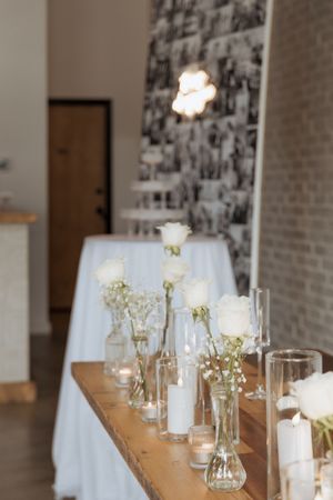 Timeless elegant wedding decor, simple black and white, film vibes, aesthetic wedding decor, bespoke wedding at Tire Shack Brewery Moncton
