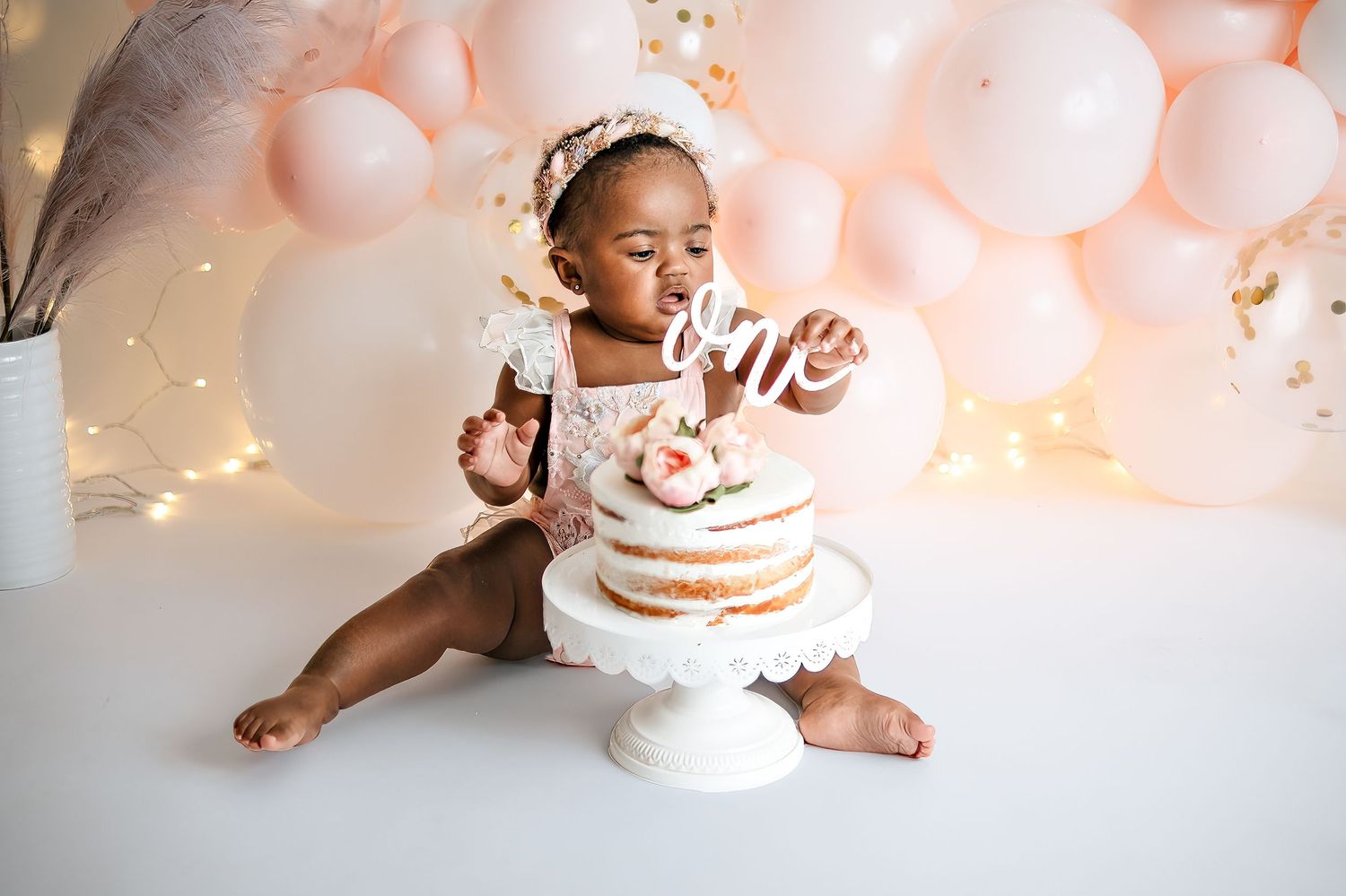 1 year baby girl milestone cake smash