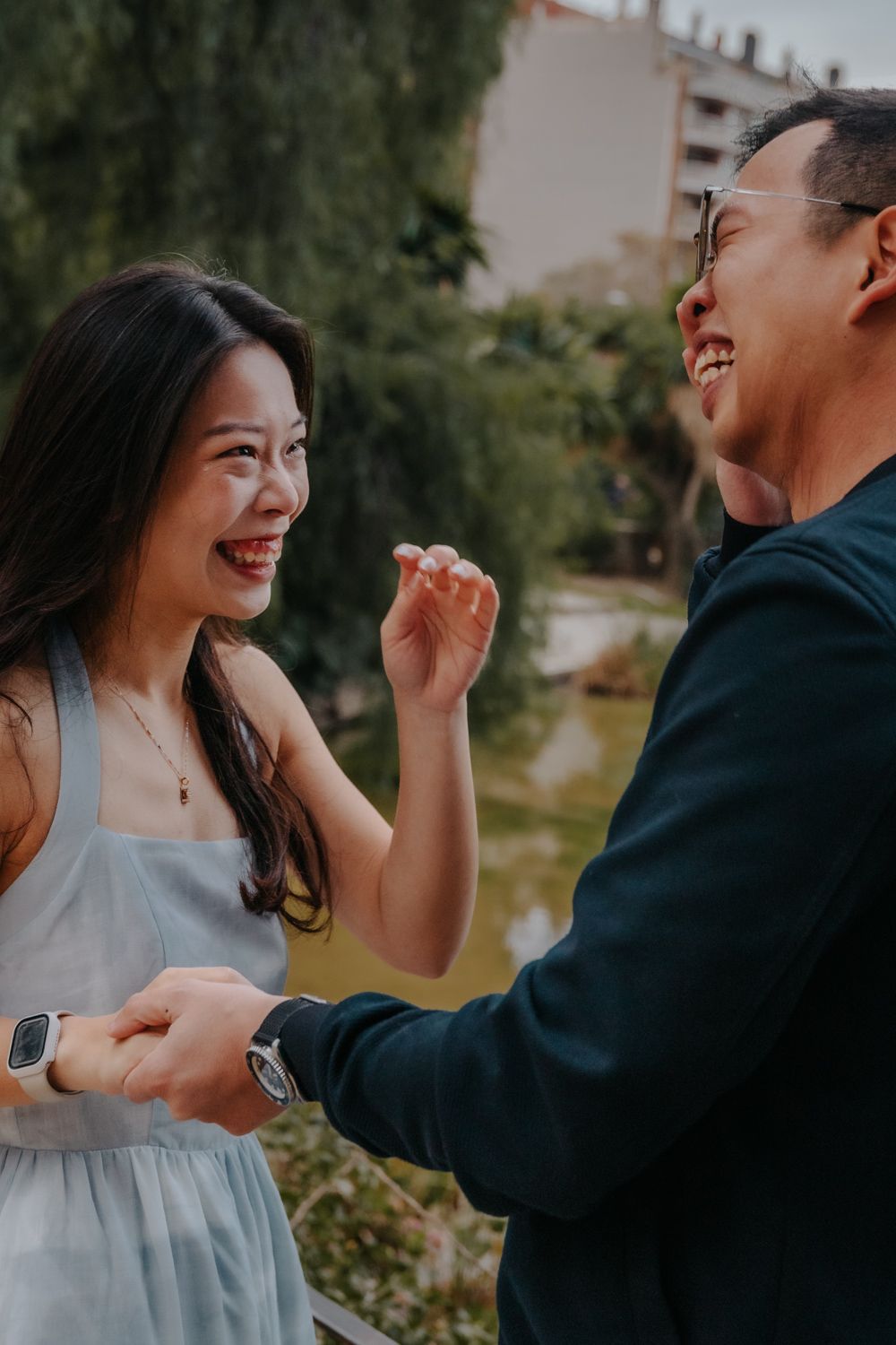 Tearful yes moment with basilica reflection Barcelona Surprise proposal photoshoot Barcelona BarcelonaLoversPH
