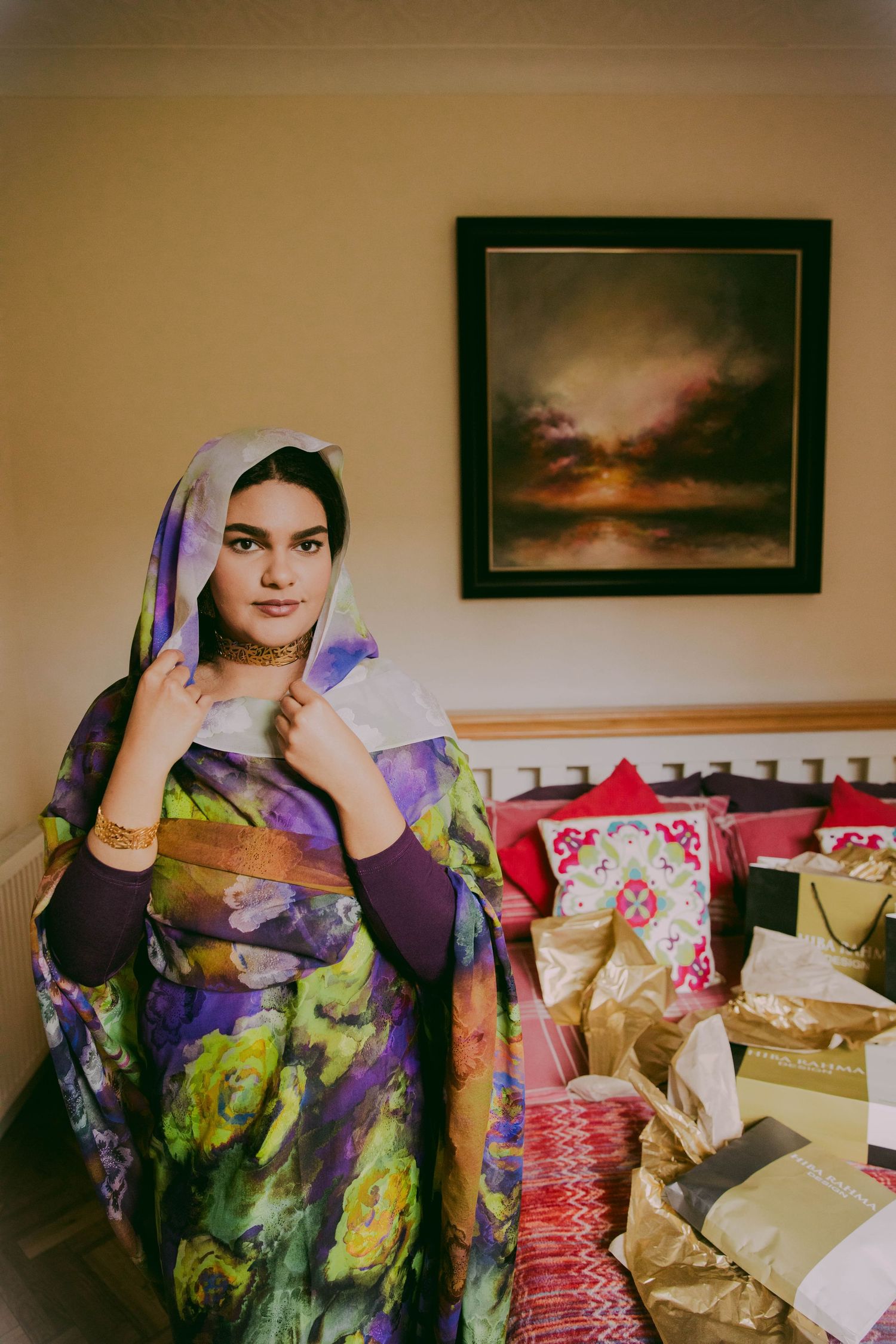 Portrait - Sudanese/Welsh Model wearing Toub in NORTH WALES, designed by HIMA RAHAMA. Photoshoot and Jewellery by KUKU Jewellery