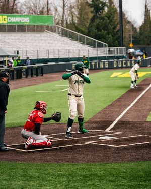 Baseball player slides into home plate as catcher attempts to make the tag during a game.