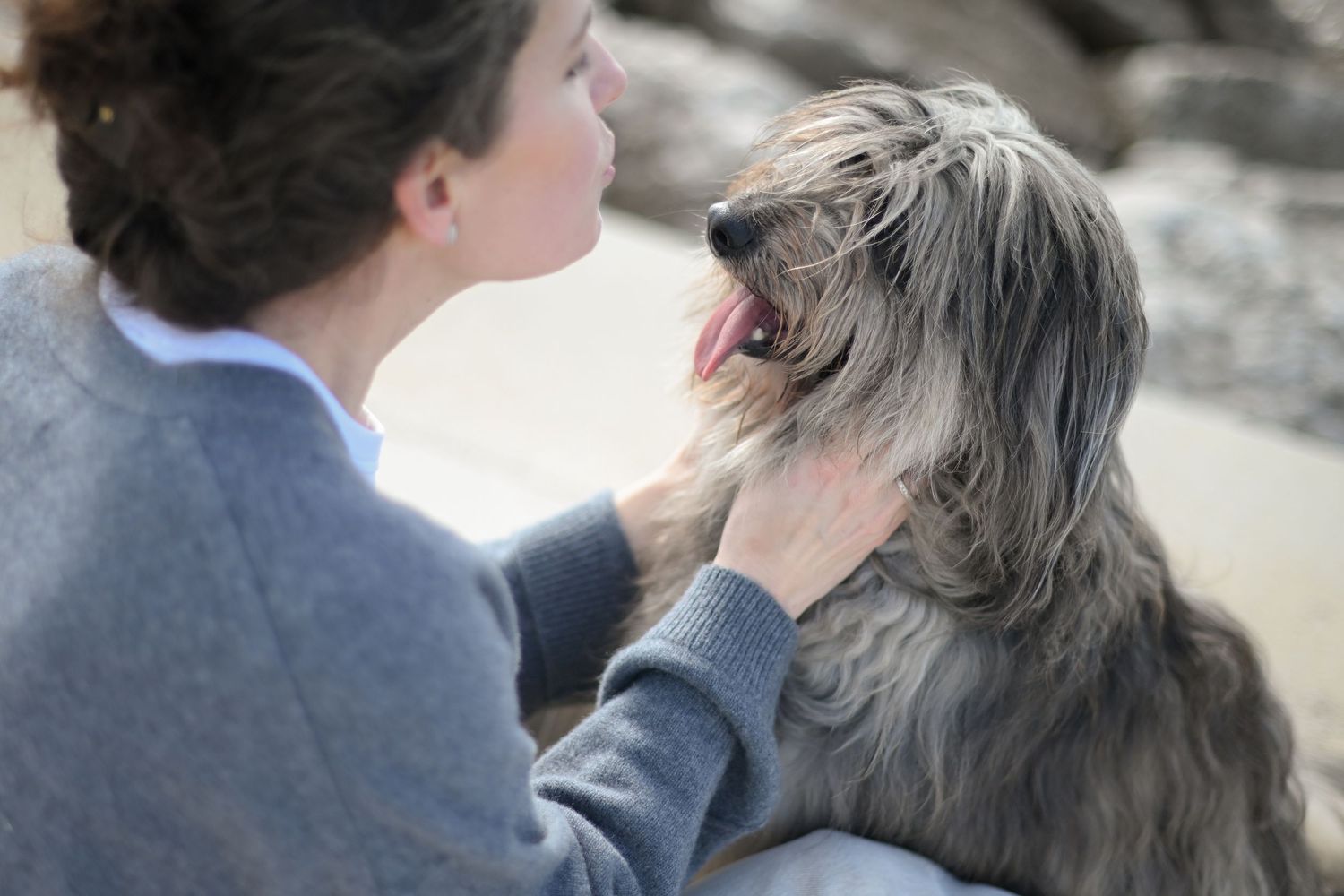 woman with her dog during a quiet photography session