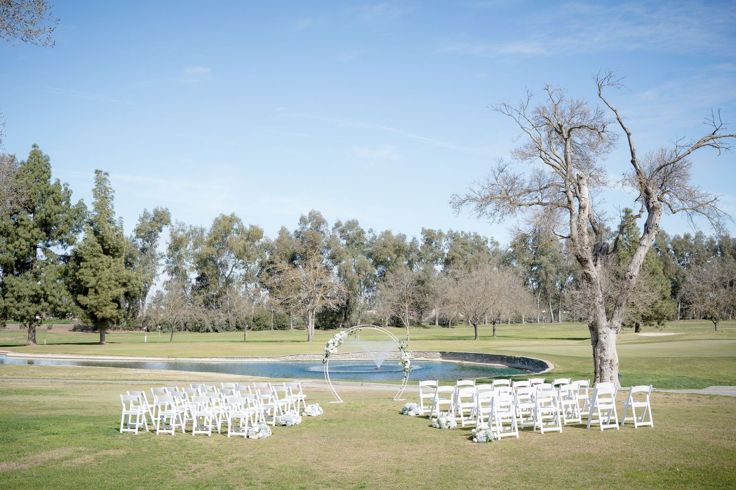 Outdoor ceremony area at Yolo Fliers Club in Woodland, California. Photo by Ashley Nicole Baeza, Woodland Wedding Photographer.