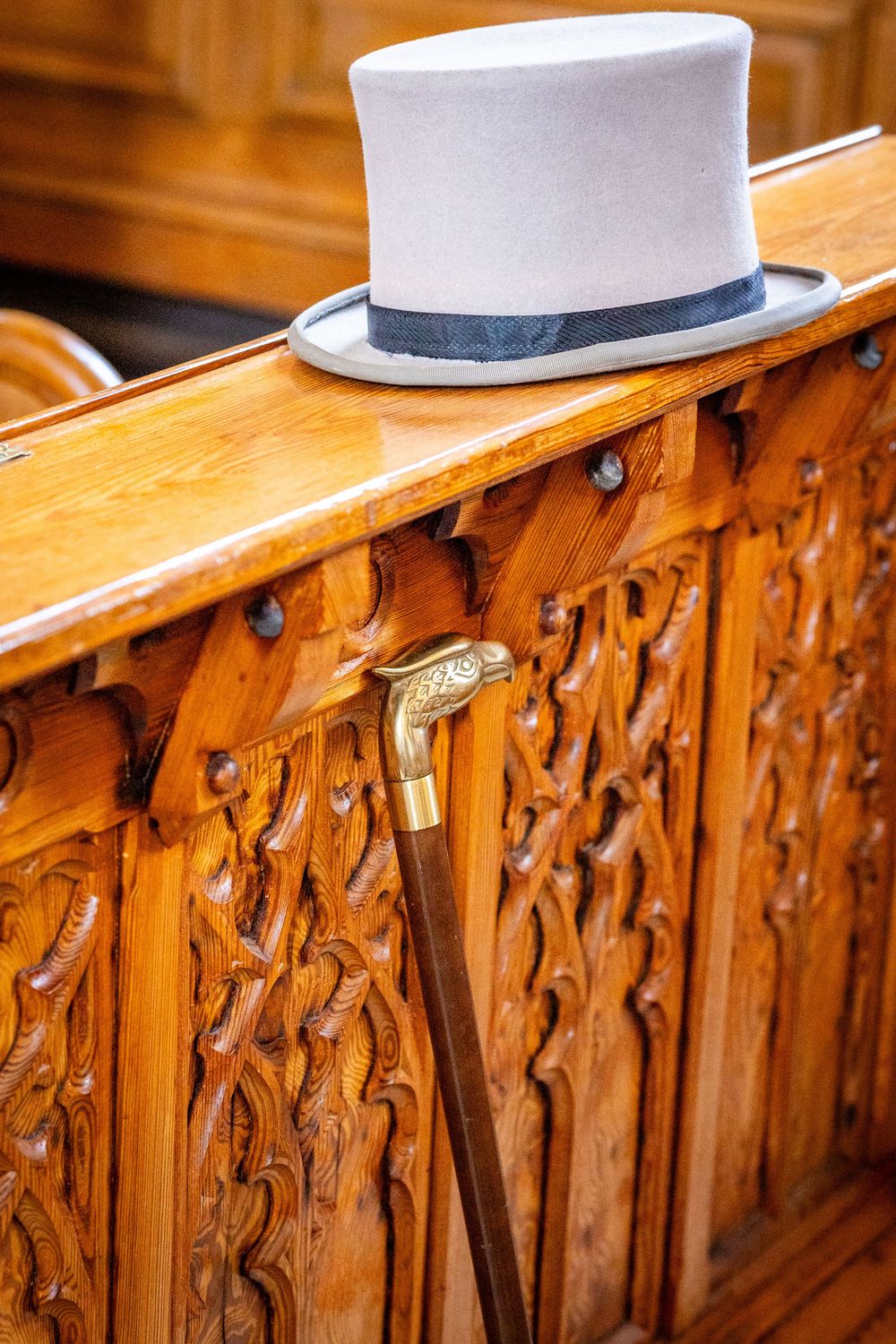 Flower girl with top hat and cane (black and white)
Flower girl wearing oversized top hat holding cane during Southport Town Hall wedding