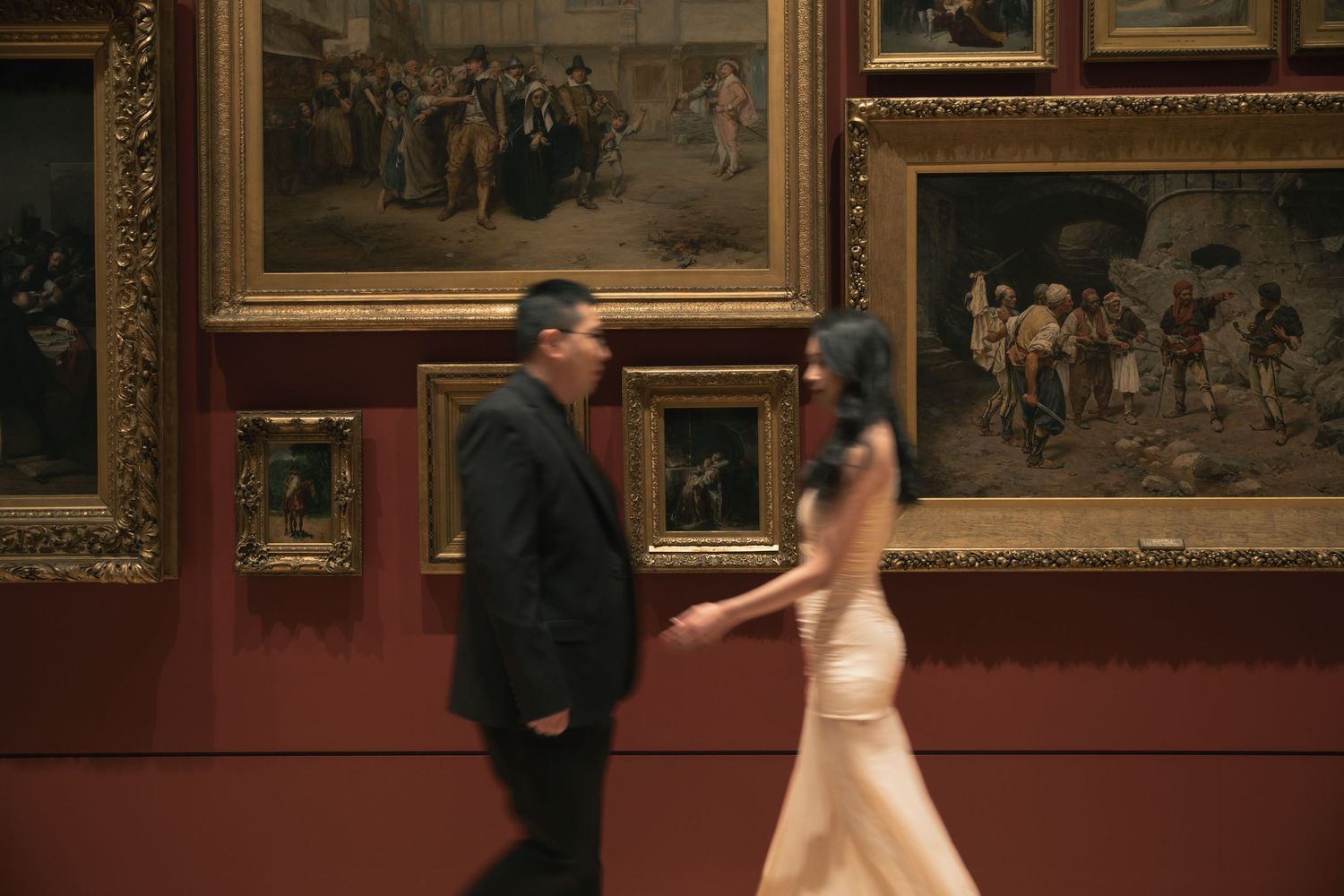 Editorial couples photography session at NGV Melbourne with modern art museum architecture