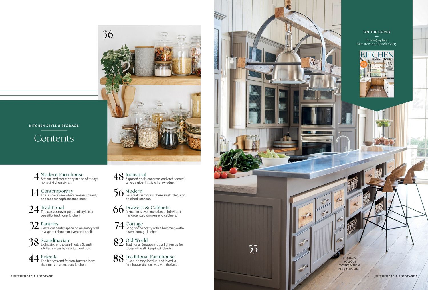 Modern kitchen design layout with statistics and measurement specifications.