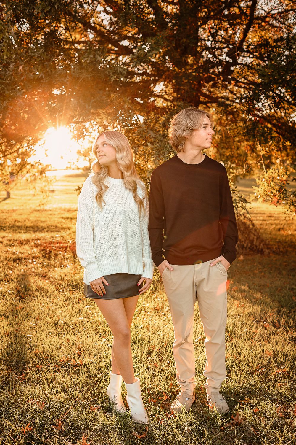 Sibling portrait with fall background in Springfield MO