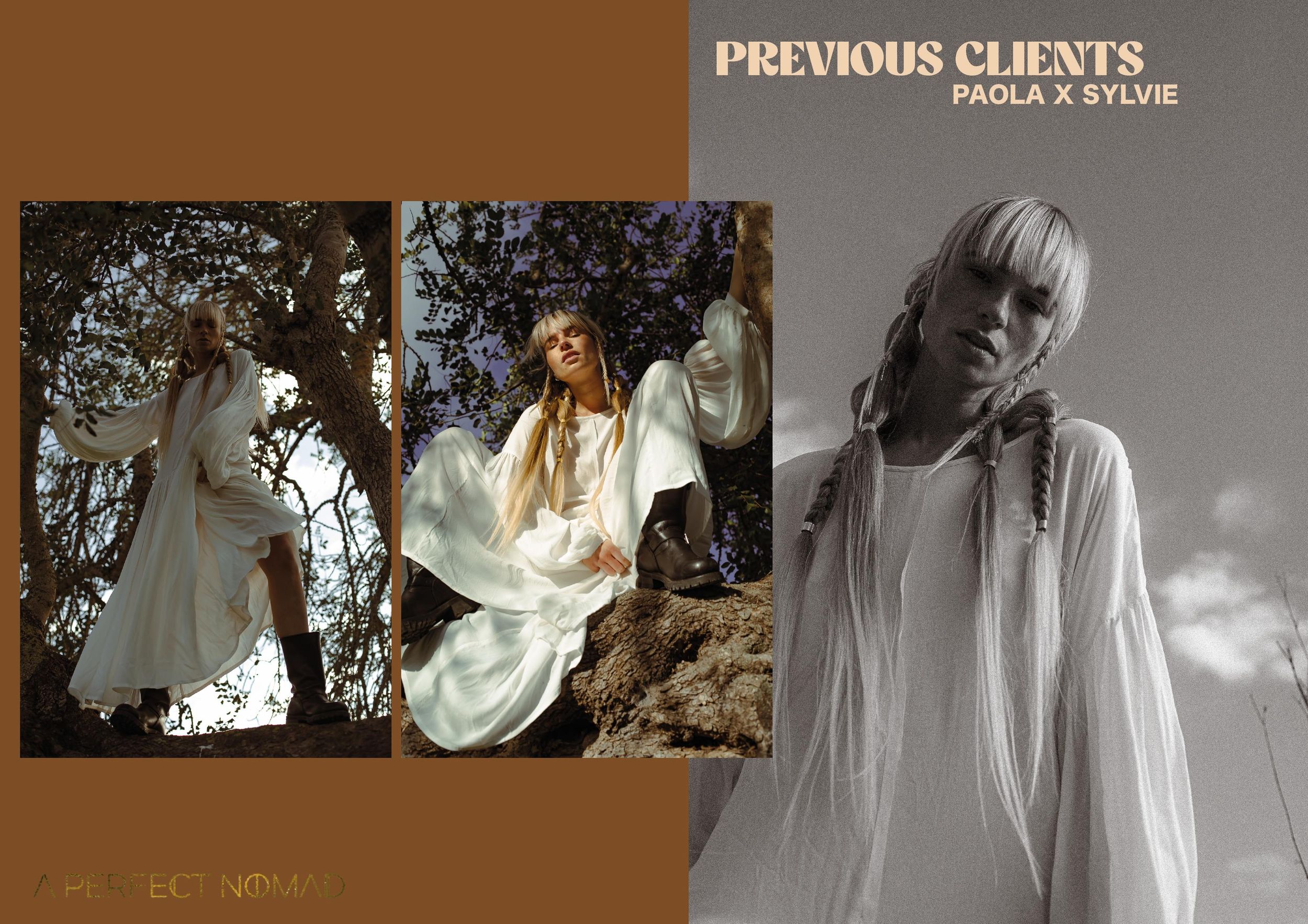 Portfolio banner showing previous client work with artistic photography samples.