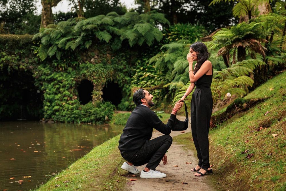 Emotional reaction as a partner gets down on one knee.