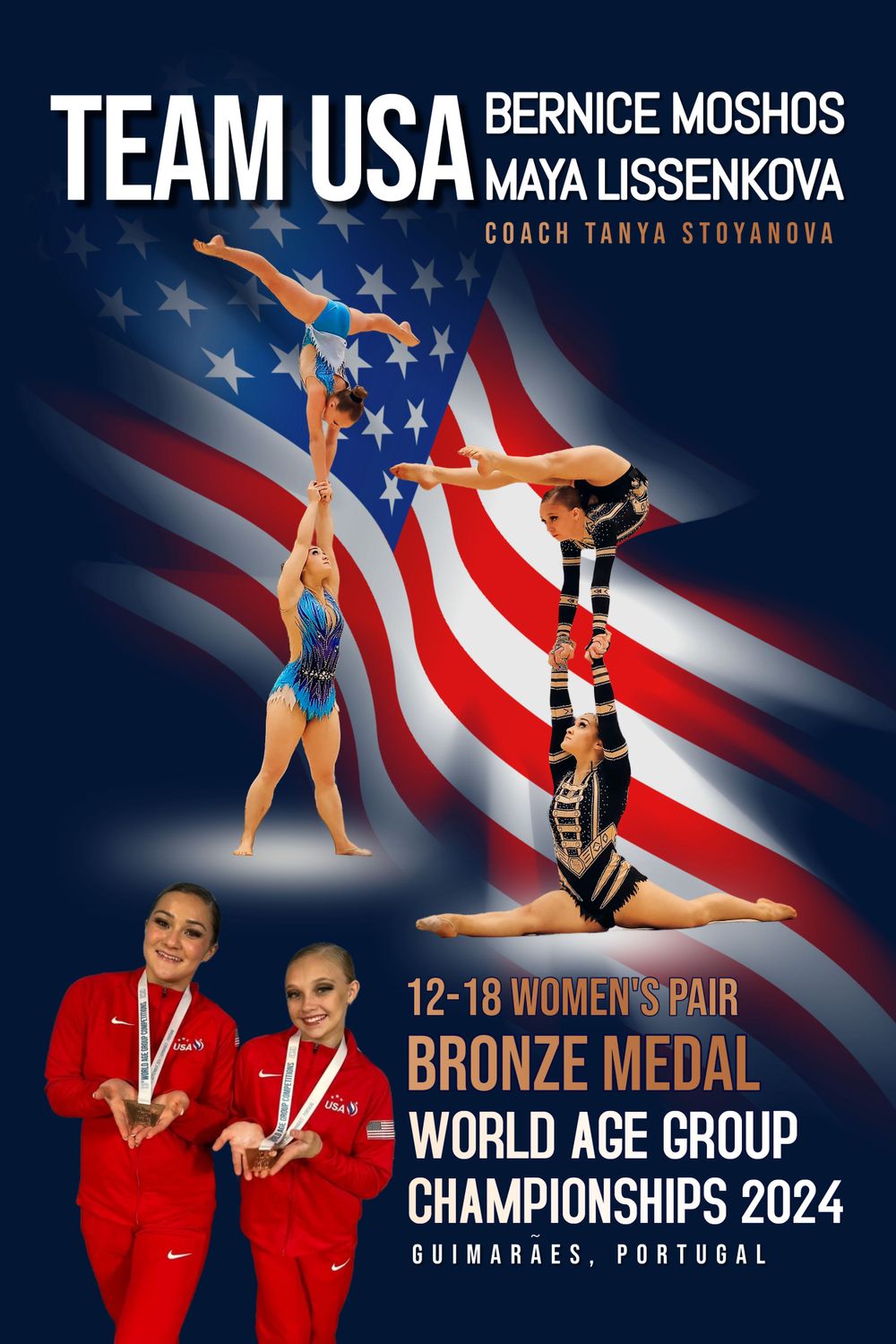 Championship poster featuring artistic gymnastics poses with American flag design.
