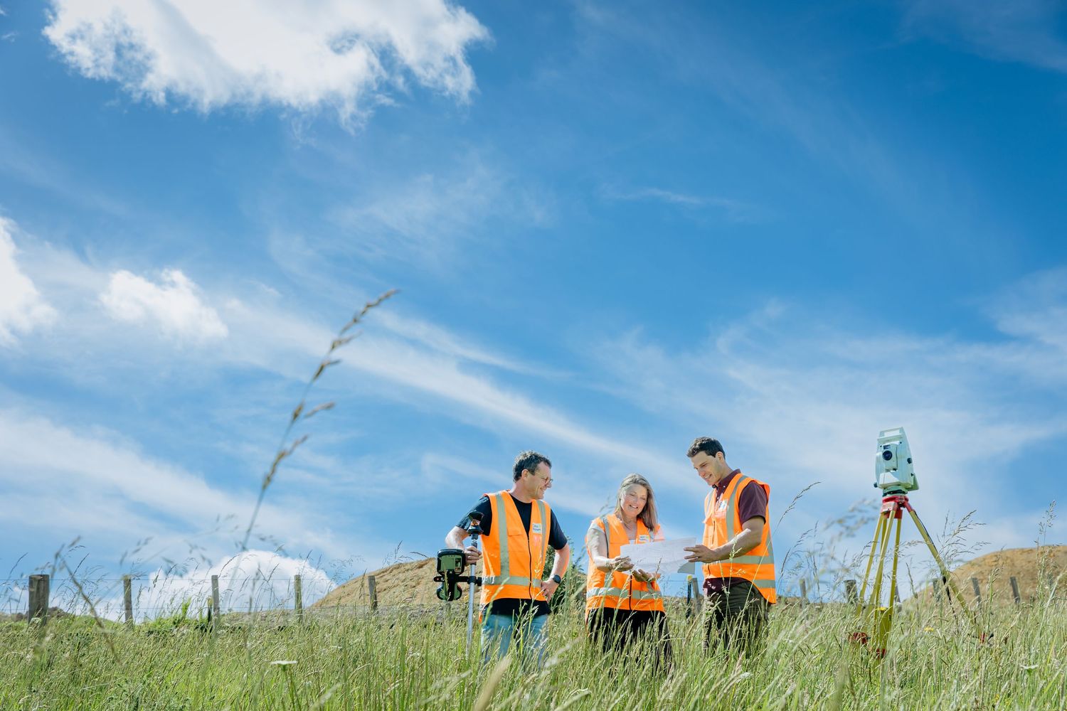 Team of architects and engineers on site photographed for website imagery